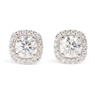 Moissanite Sparkling Halo Stud Earrings