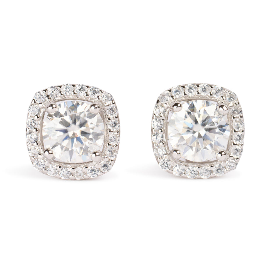 Moissanite Sparkling Halo Stud Earrings