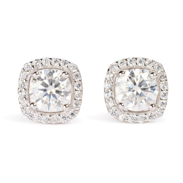 Moissanite Sparkling Halo Stud Earrings